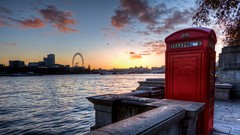 England United Kingdom phone booth London Eye River Thames 