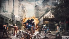 Explosions cars Iron Man robert downey jr new york city 
