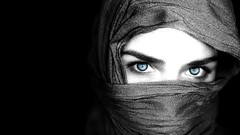 Eyes woman black background monochrome veil scarfs blue eyes 