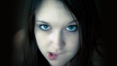 Eyes woman faces models black hair biting lips