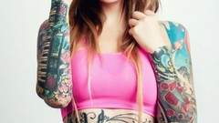 Eyes woman food stomach navel tattoos piercings models boobs 