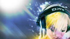 Eyes woman headphones paintings faces the sky drawings blondes 