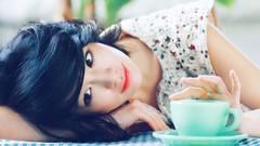 Eyes woman Japanese faces asians playing models black hair 