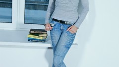 Eyes woman jeans lips faces legs blondes boots blue eyes 