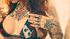 Eyes woman legs tattoos angels models boobs Nicole Caldwell 