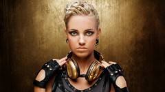 Eyes woman punk headphones gloves faces blondes blue eyes 