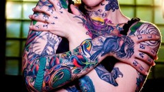 Eyes woman tattoos brunettes models Rachel Anne Aust