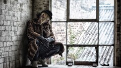 face mask ruin Men looking at viewer window men indoors mask