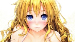 Faces blondes blush long hair anime girls blue eyes bikini 