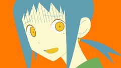 Faces blue hair anime girls short hair bangs yellow eyes 