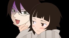 Faces blush anime girls green eyes brown eyes short hair bangs 