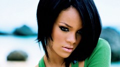 Faces rihanna green eyes brunettes singers pink lipstick green 