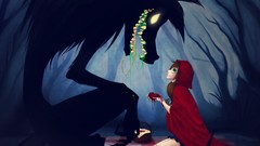 Fairy tale Little Red Riding Hood drawings big bad wolf