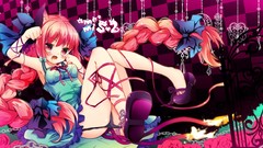 Fangs red eyes Ribbons blush pink hair smiling braids touhou 