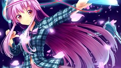 Fans shirts masks skirts blush pink hair long hair pink eyes 