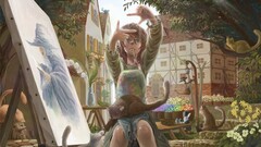 fantasy art fantasy girl cats anime girls fantasy city