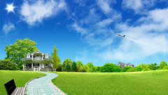 Fantasy clouds houses abstract