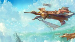 Fantasy clouds steampunk ships