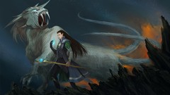 Fantasy gods long hair beasts Norse loki sceptres