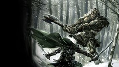 Fantasy snow white hair Swords Drow Axes fantasy art dual wield 