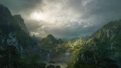 Fantasy water World jungle ruins temple artwork