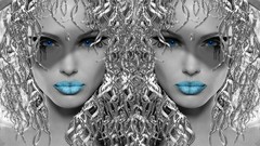 Fantasy woman makeup faces blue eyes silver hair digital art 