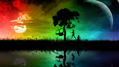 Fantasy World scene rainbow reflected backround