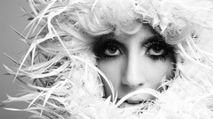Feathers faces fashion lady gaga greyscale smoky eyes