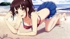 Feet Anime Beaches skirts brown eyes skies ecchi cleavage 