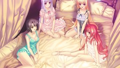 Feet Anime beds white hair red eyes legs blondes pajamas anime 