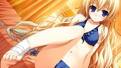 Feet legs blondes anime girls blue eyes blue lingerie