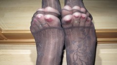 Feet stockings mirrors toe rings toenails nylon feet