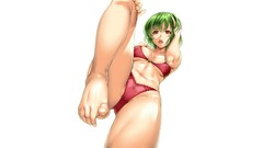 Feet white background navel red eyes looking down barefoot 