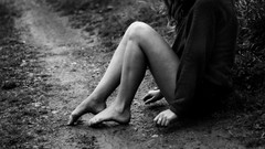 Feet woman barefoot dirt roads