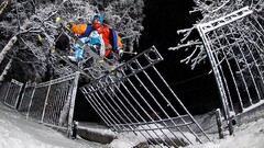 fence skis snow night