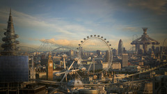 Ferris wheels cityscapes buildings