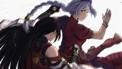 Fight dress white background hats action bracelets long hair 