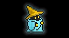 Final Fantasy video games Black Mage yellow pixel art cyan