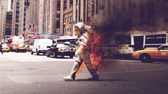 Fire astronauts roads American Flag NASA burning streets 