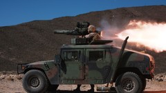 Fire attack Army rocket Hummer vehicles Humvee military art tow