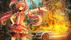 Fire Audi cars dress Ribbons skirts pink hair long hair pink 