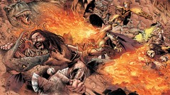 Fire Books Knights Dinosaurs Warriors comics Swords flames axe 