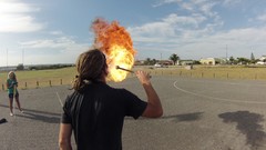 Fire clouds flames blue skies fire-breathing gopro wide-angle 