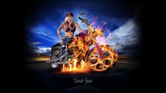 Fire clouds woman cap lava roads blondes tattoos models 