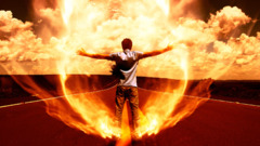 fire digital art sky flame painter Men road standing clouds