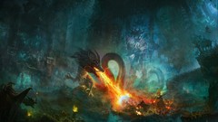 Fire Dragons Knights battles artwork fantasy art Shuxing Li
