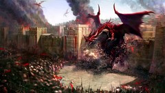 Fire Dragons Red Dragon battles siege fantasy art