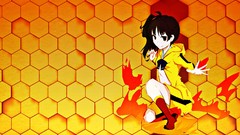 Fire honeycomb hexagons brown eyes brunettes ponytails araragi 