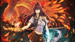 Fire magic Katana Anime anime girls uniforms Pheonix