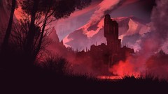 Fire red fantastic Castles science fiction red sky digital art 